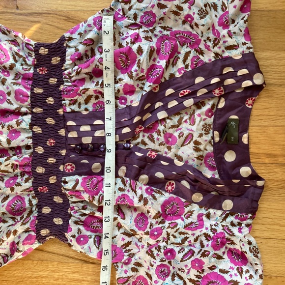 Anthropologie Floral Peplum Silk Top with Puffed Sleeves - Picture 3 of 5